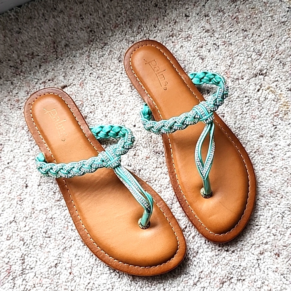 Palms Teal Rhinestone Sandals